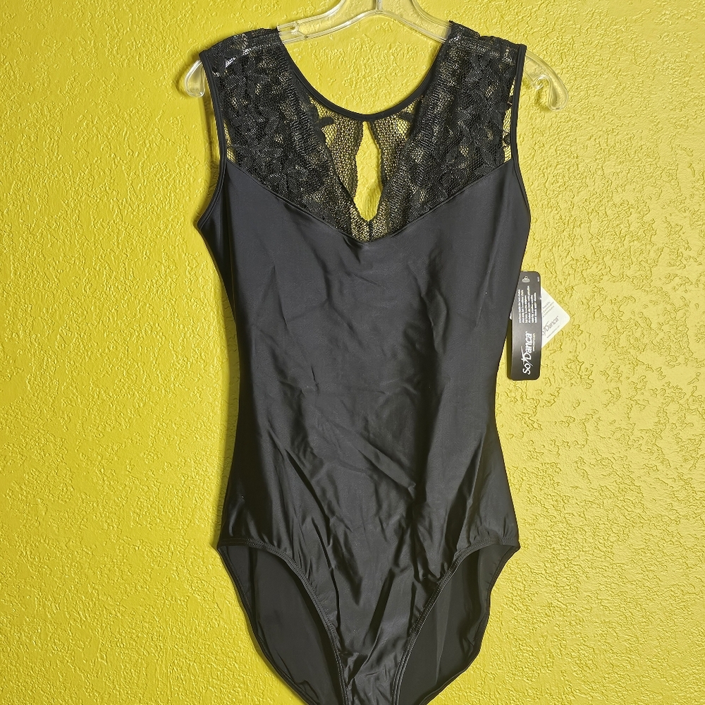NWT SoDanca Black Lace Bodysuit Size XL